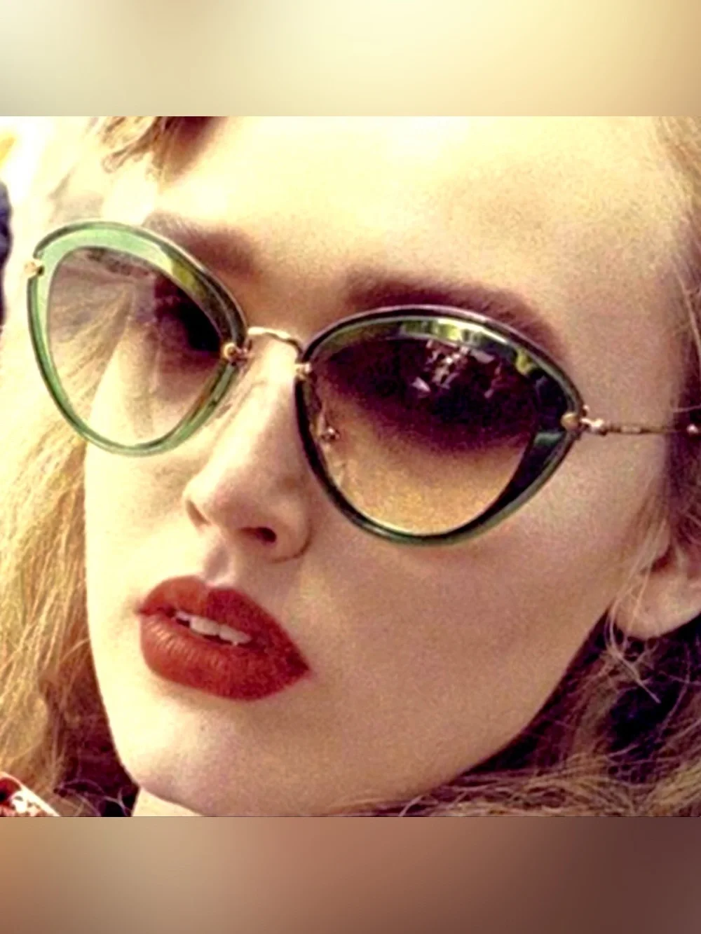 Miu Miu Green and Gold Round Cat-Eye Sunglasses